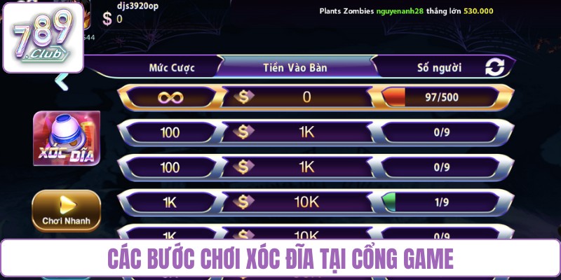 Các bước chơi Xóc đĩa tại cổng game