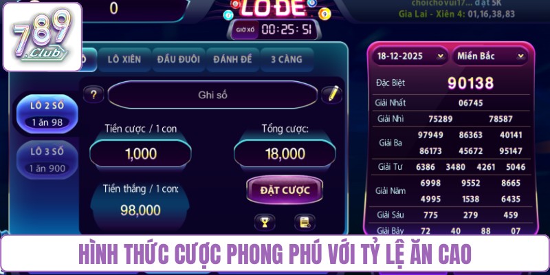 Hình thức cược phong phú với tỷ lệ ăn cao