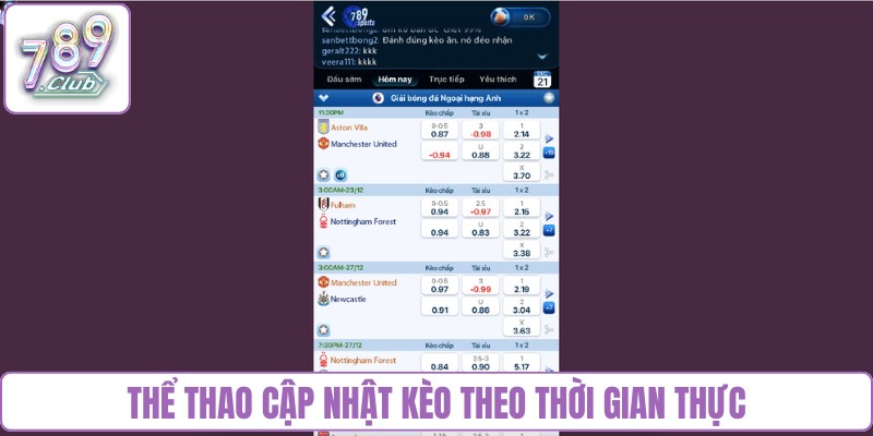 Thể thao cập nhật kèo theo thời gian thực