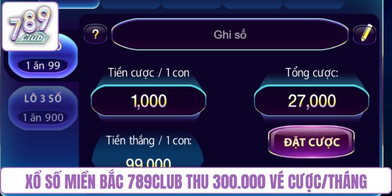 Xổ số miền Bắc 789Club thu 300.000 vé cược/tháng